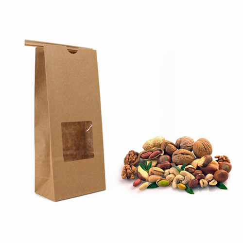 1KG NUTS KRAFT TIN TIE PAPER BAGS WITH WINDOW